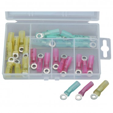 30 Pack Watertight Heat-Shrink Ring Terminals